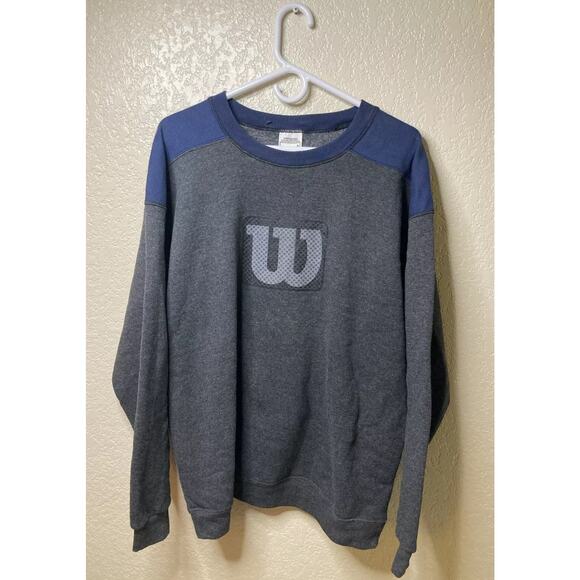 VTG Wilson Sweatshirt Size XL Logo Grey Blue Crew Neck Baggy Chunky Athletic - Picture 1 of 8